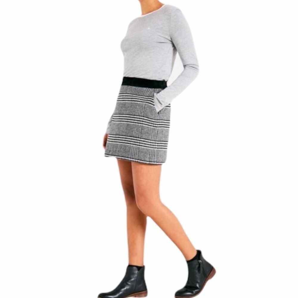 EUC Jack‎ Wills Check A Line Brown Wool Skirt plaid pockets